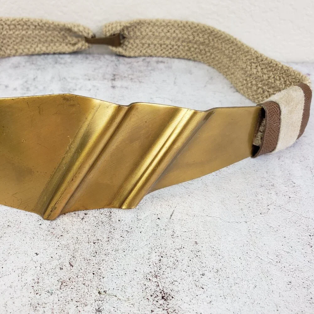 Vintage Leather Shop Belt Art-to-Wear Deco Mixed Media Crochet Avant Garde S/M